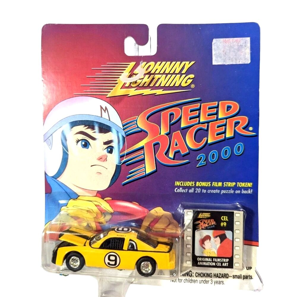 Johnny Lightning Speed Racer Diecast Car Yellow 2000 Film Cell No. 9 Toy Gift